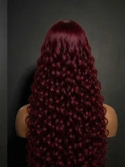 Burgundy Curly Wig back view